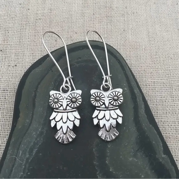 Support your host Silver Owl Drop Antiqued Dangle Boho Chic Earrings Jewelry - Picture 3 of 4